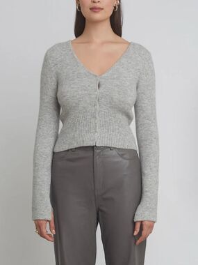 ELEVEN SIX JENNI CARDI CARDIGAN SWEATER GRAY WOOL ALPACA SMALL
